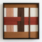 Front view of Terracotta Script SQ090 geometric yarn wall art in a black square frame on a white background.