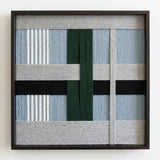 Front view of Moonlight Glade SQ092 geometric yarn wall art in a black square frame on a white background.