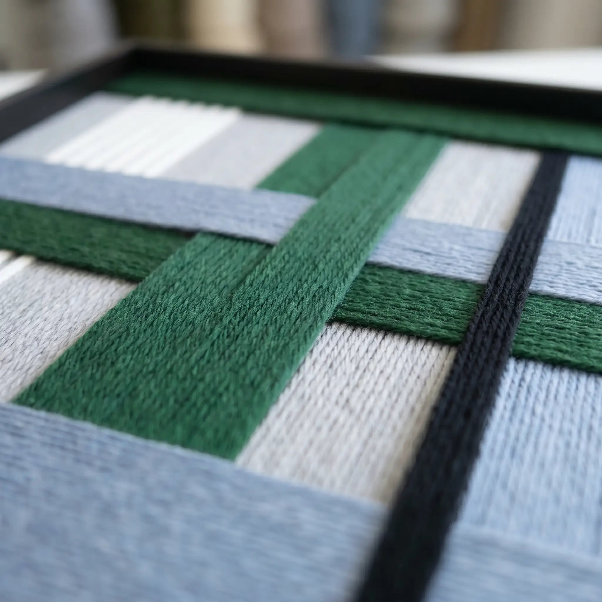 Angled view of Polar Forest SQ094 showing the dimensional depth of interlocking soft cotton cord blocks.