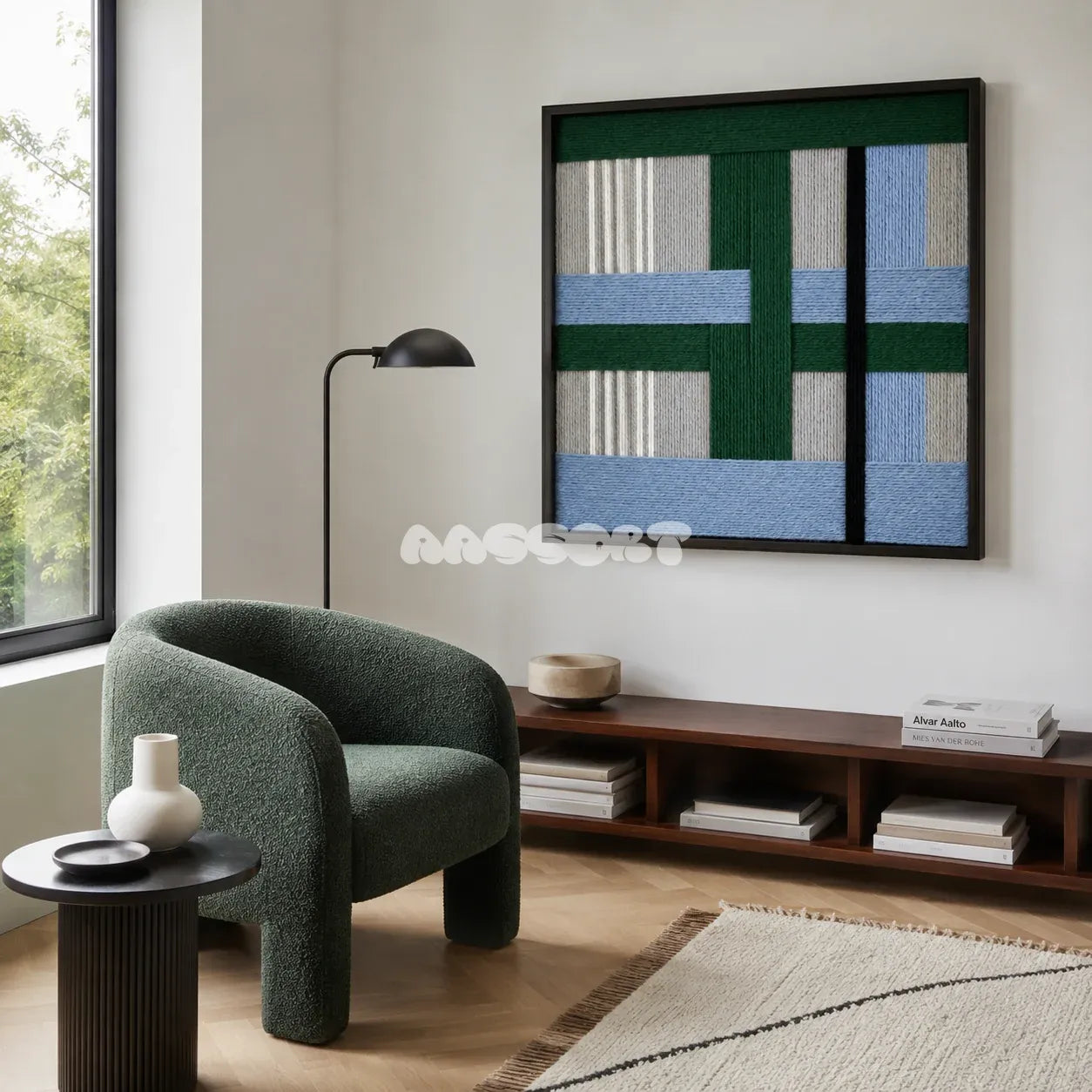 Polar Forest SQ094 modern geometric yarn wall art in a minimalist framed presentation.