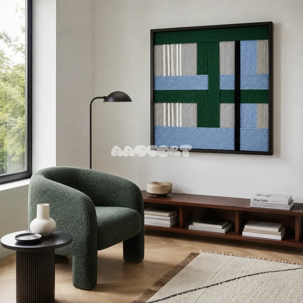 Polar Forest SQ094 modern geometric yarn wall art in a minimalist framed presentation.