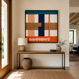 Orange Midsummer SQ096 modern geometric yarn wall art in a minimalist framed presentation.