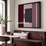 Burgundy Overture SQ098 geometric textile wall art displayed as a dramatic modern interior statement piece.
