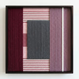 Front view of Burgundy Overture SQ098 geometric yarn wall art in a black square frame on a white background.