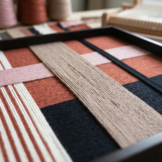 Angled studio close-up of Flower-Bed Secrets SQ100 highlighting dimensional hand-wrapped yarn craftsmanship.