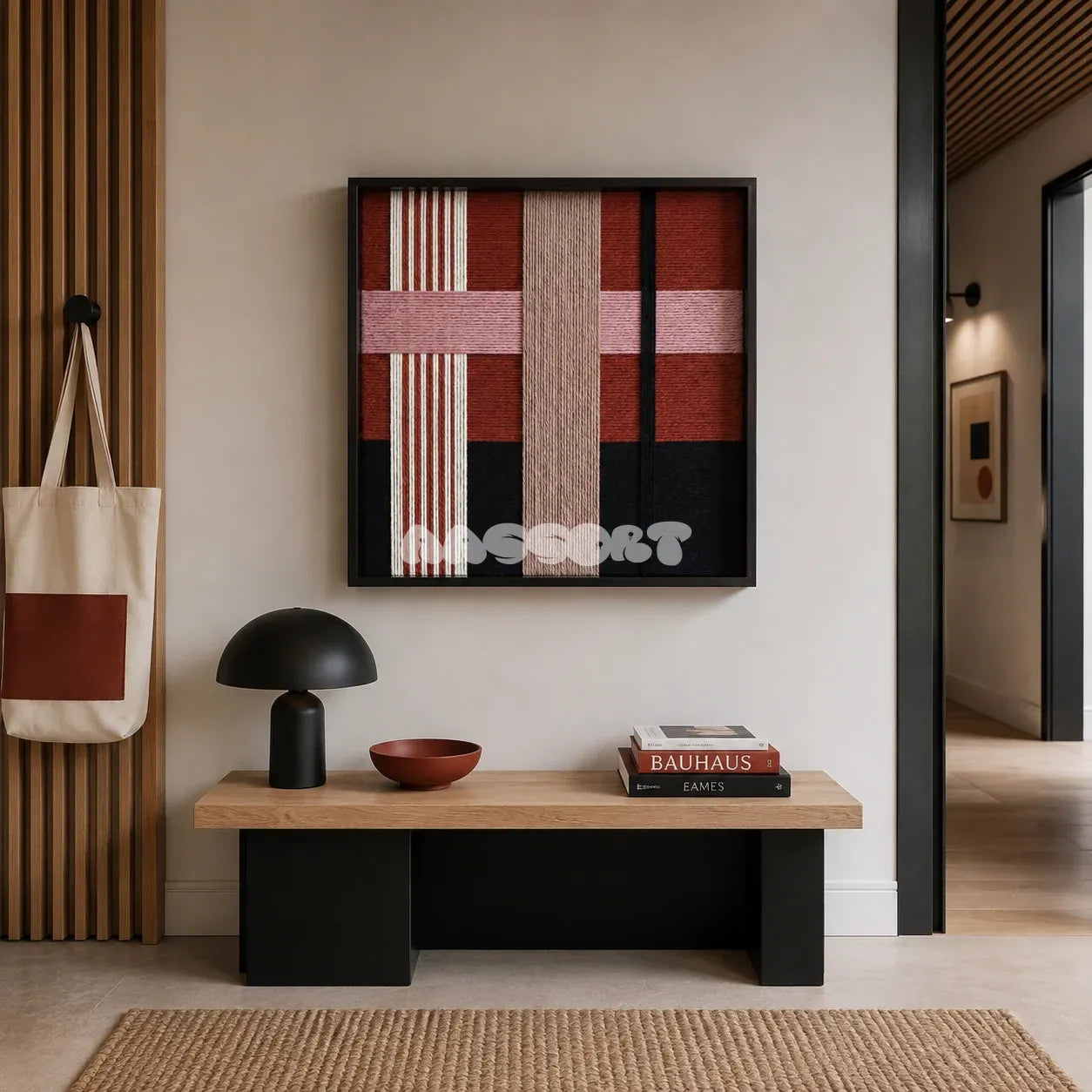 Flower-Bed Secrets SQ100 modern geometric yarn wall art in a minimalist framed presentation.