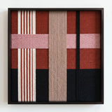 Front view of Flower-Bed Secrets SQ100 geometric yarn wall art in a black square frame on a white background.