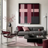 Lilac Whispers SQ101 framed fiber artwork featuring an interwoven blush and lilac cross motif.