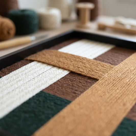 Macro studio view of Emerald Fables SQ102 highlighting hand-wrapped yarn and multi-directional structural layering.