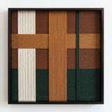 Front view of Emerald Fables SQ102 geometric yarn wall art in a black square frame on a white background.