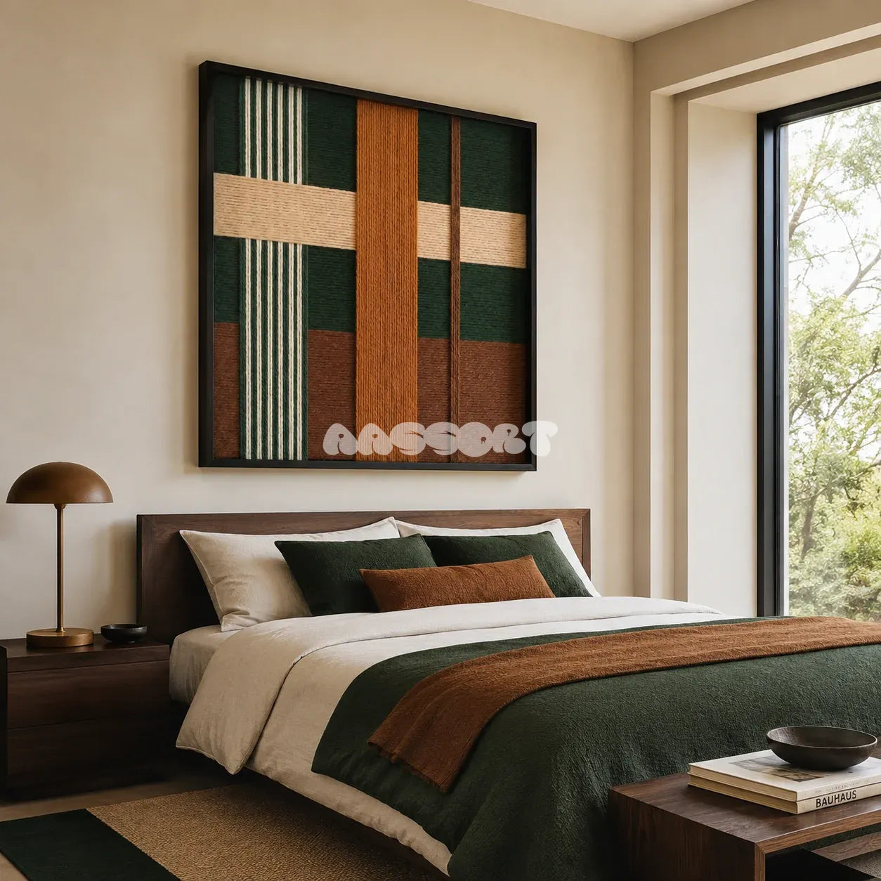 Jade Manor SQ103 modern geometric yarn wall art in a minimalist framed presentation.