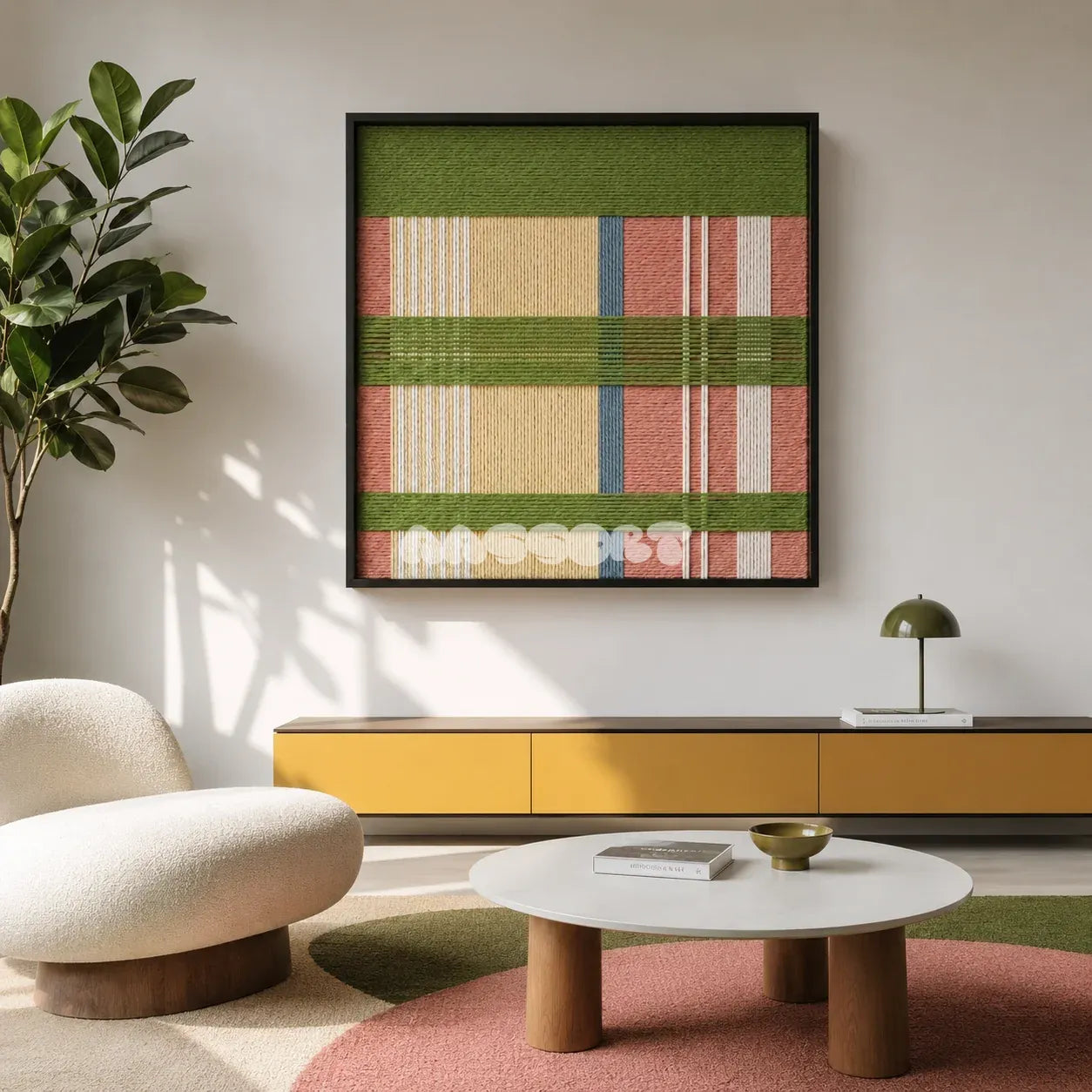 Pastoral Lullaby SQ104 geometric textile wall art displayed as a fresh modern interior statement piece.