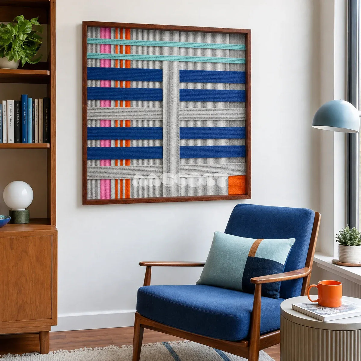 Silent Dopamine SQ108 geometric textile wall art displayed as an uplifting modern interior statement piece.