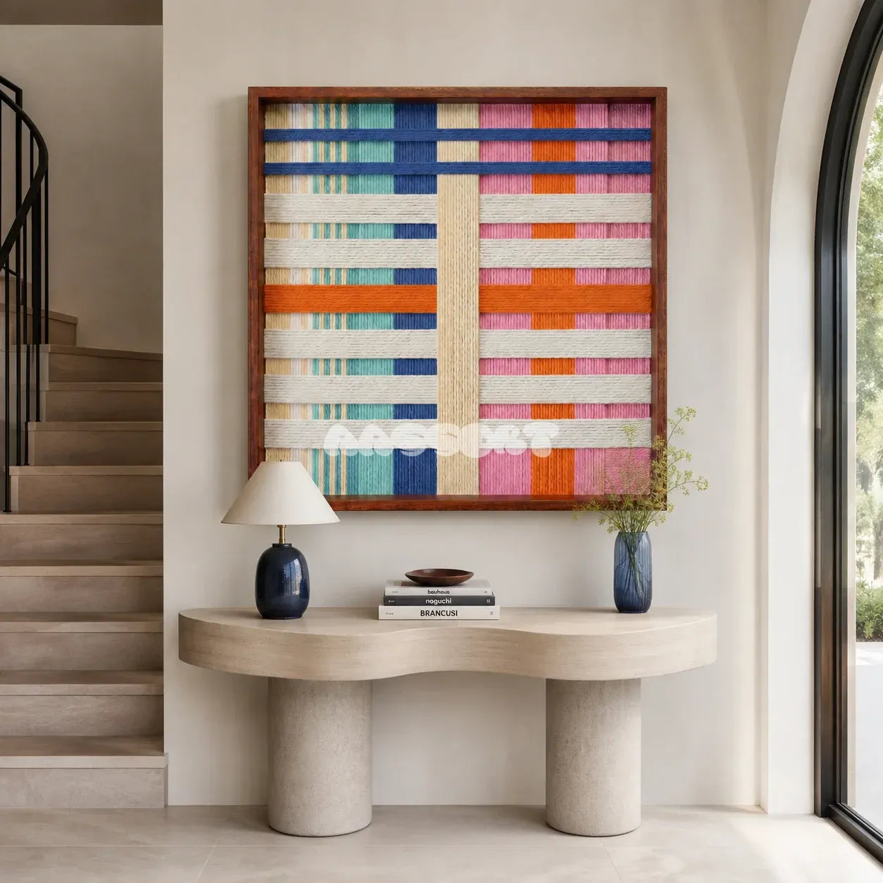Scale of Joy SQ109 modern dopamine-decor yarn wall art in a sleek framed presentation.