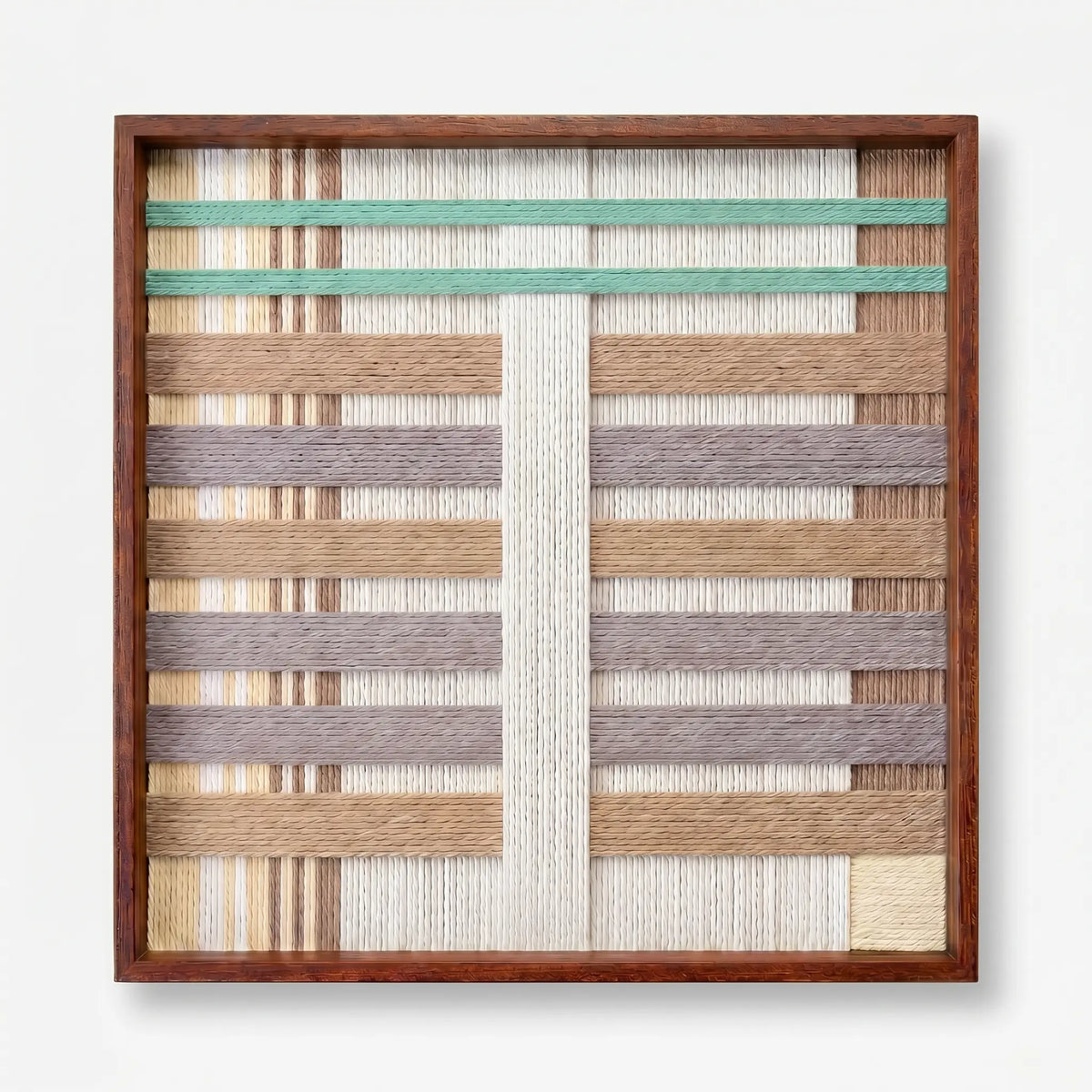Front view of Sleeping Flora SQ111 pastel geometric yarn wall art in a frame on a clean white background.