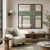 Muted Spring SQ115 geometric textile wall art displayed as a calm botanical interior statement piece.