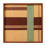 Front view of Cedar and Sage SQ119 sage green, cedar brown, and golden beige yarn wall art on a white background.