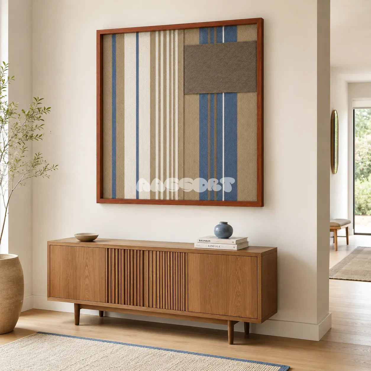 Coastal Diary SQ122 coastal-inspired textile artwork displayed as a calming modern interior statement piece.