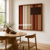Mocha Prelude SQ124 abstract fiber wall art with terracotta, beige, cream, and rich mocha brown geometry.