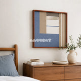 Cerulean Mist SQ130 serene Bauhaus-inspired fiber artwork displayed in an airy contemporary home interior.