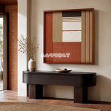 Terracotta Haven SQ132 warm Bauhaus-inspired fiber artwork displayed in an earthy contemporary home interior.