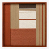 Front view of Terracotta Haven SQ132 terracotta, beige, cream, and brown geometric yarn wall art in a wood frame.