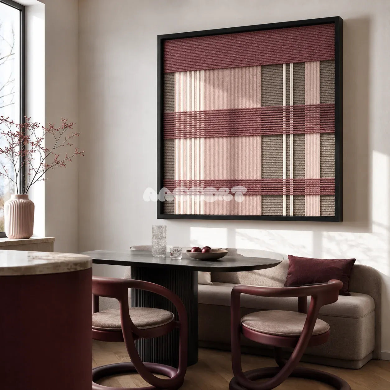 Nostalgic Bloom SQ136 vintage-inspired textile artwork displayed as an elegant modern interior statement piece.