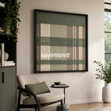 Celadon Mist SQ137 serene botanical fiber artwork displayed in an earthy contemporary home interior.