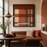 Tuscan Plaid SQ138 warm rustic-modern fiber artwork displayed in an inviting contemporary home interior.