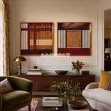 Festive Harmony SQ143 framed fiber wall art featuring strong vertical stripes and primary color contrasts.