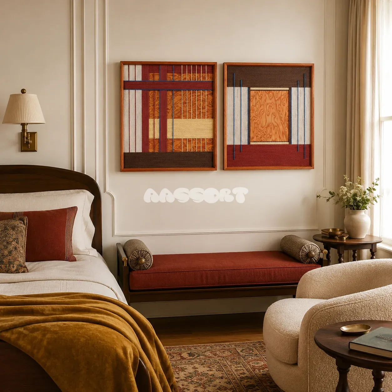 Festive Harmony SQ143 geometric textile artwork displayed as an energetic modern interior statement piece.