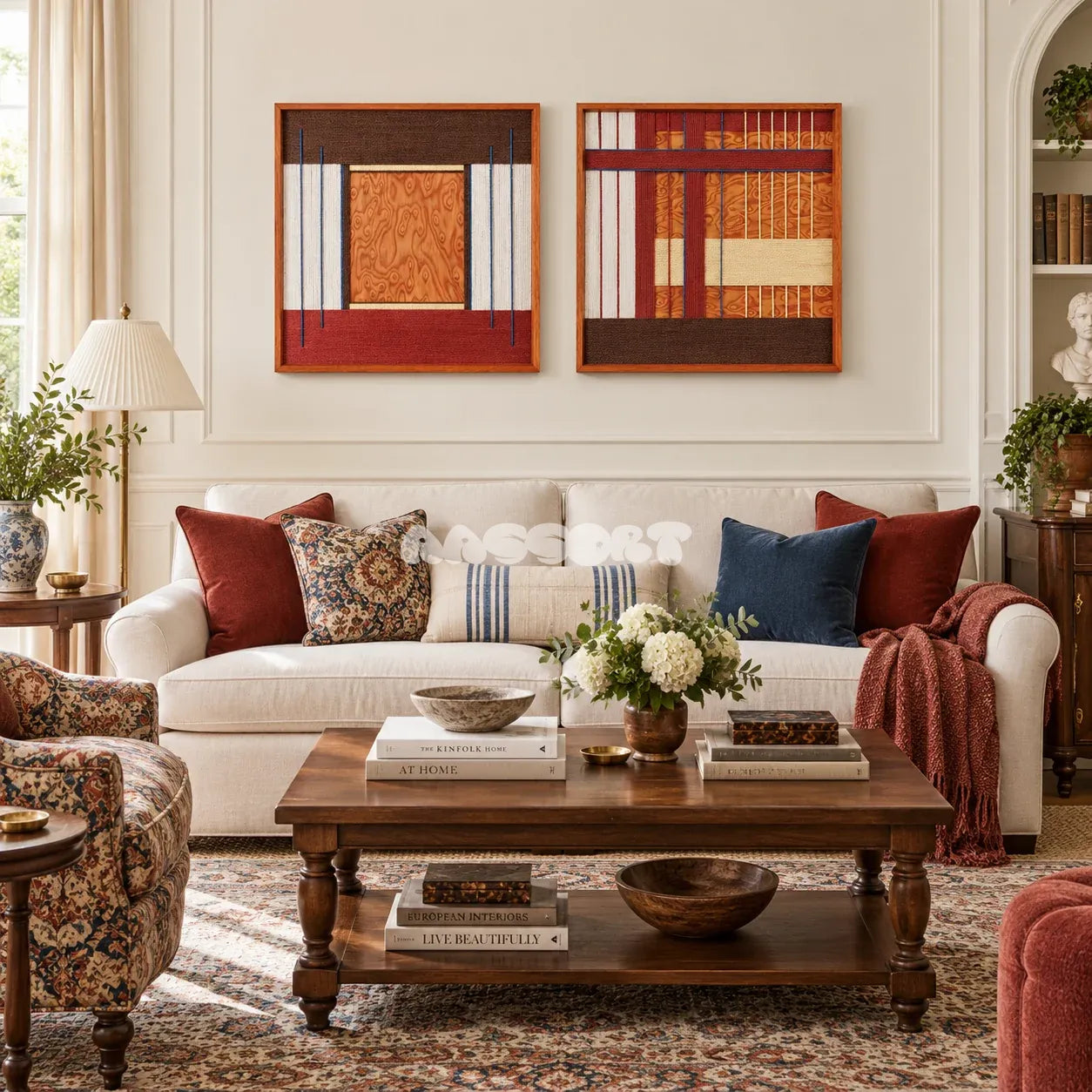 Festive Harmony hand-wrapped cotton cord artwork styled as an energetic focal point in a contemporary home.