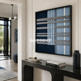 Starry Latitude SQ145 cool-toned architectural fiber artwork displayed in a sophisticated contemporary home interior.