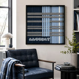 Starry Latitude SQ145 geometric textile artwork displayed as a serene modern interior statement piece.