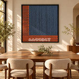 Held Space textile wall art displayed in a dining room above the table area.