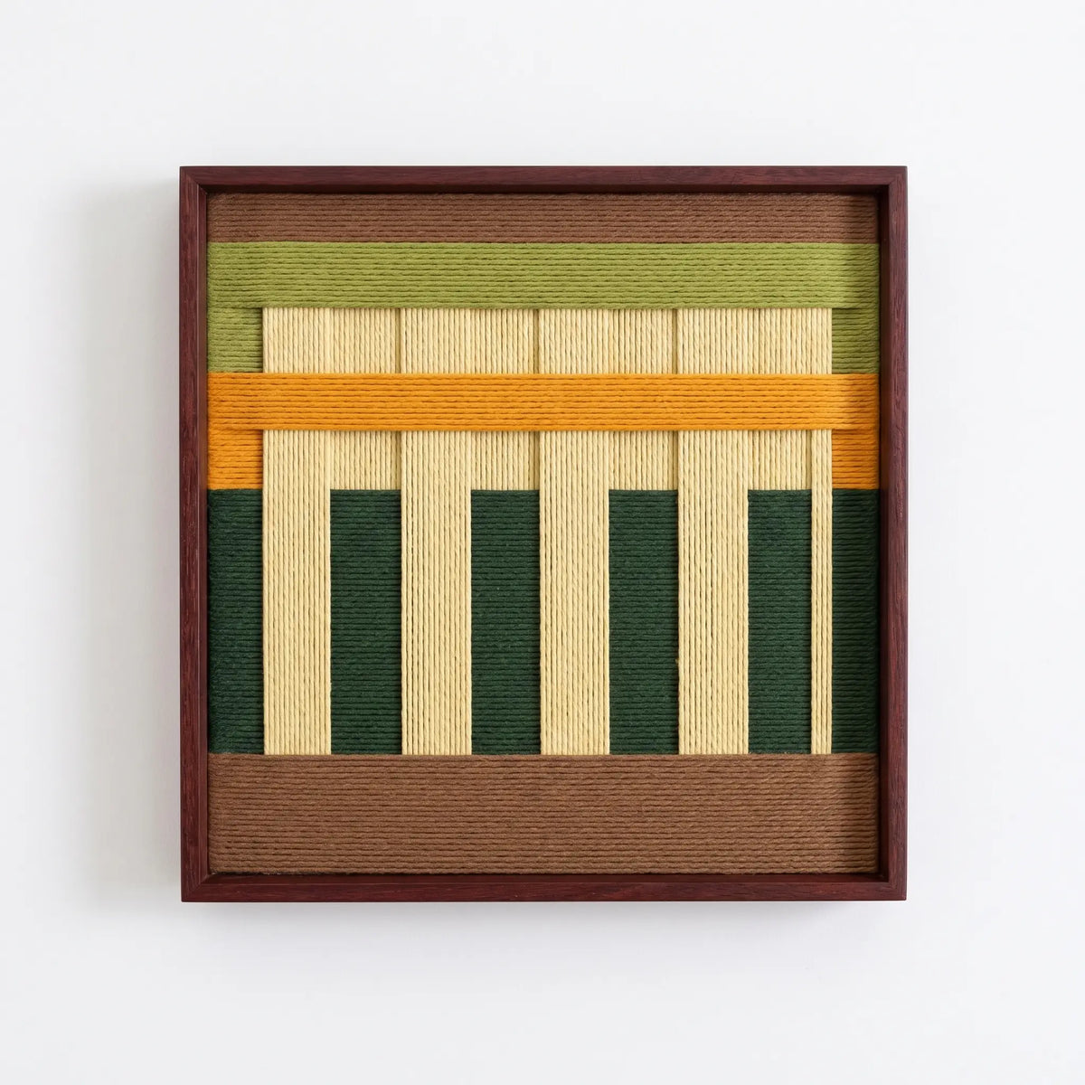 High-resolution front view of The Verdant Altar soft cotton cord wall art showcasing the intricate vertical columns and horizontal textured fiber bands.